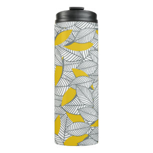 Grey and yellow leaf pattern. thermal tumbler