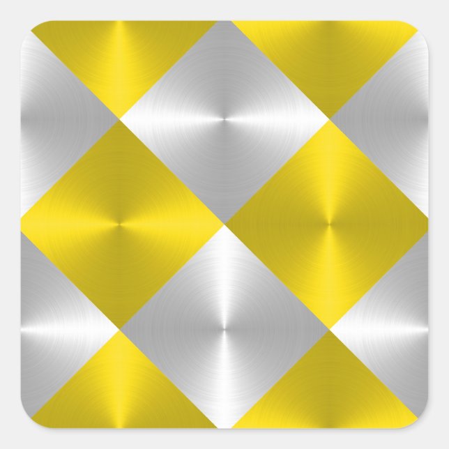 Grey and Yellow Metallic Looking Squares Square Sticker (Front)