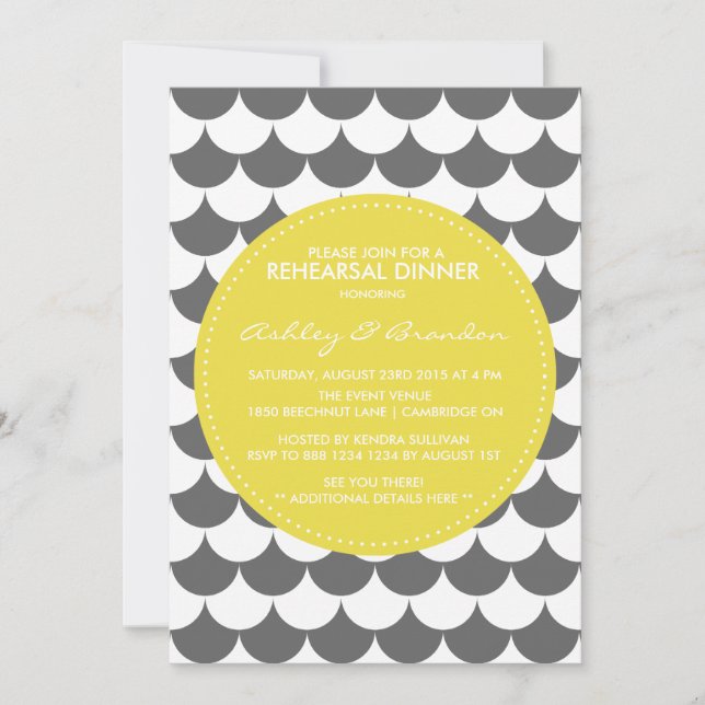 Grey and Yellow Mod Rehearsal Dinner Invitation (Front)
