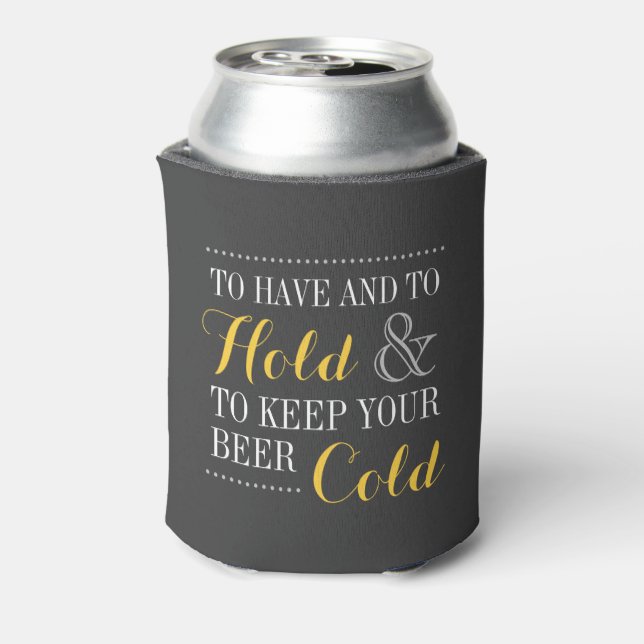 Grey and Yellow Modern Wedding Monogram Can Cooler (Can Back)