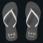 Grey and Yellow Modern Wedding Monogram Jandals<br><div class="desc">Custom printed flip flop sandals personalised with a cute heart and your monogram initials and wedding date. Click Customise It to change text fonts and colours or add your own images to create a unique one of a kind design!</div>