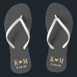 Grey and Yellow Modern Wedding Monogram Jandals<br><div class="desc">Custom printed flip flop sandals personalised with a cute heart and your monogram initials and wedding date. Click Customise It to change text fonts and colours or add your own images to create a unique one of a kind design!</div>
