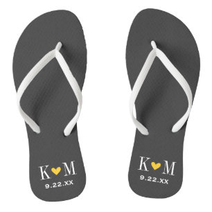 Grey and Yellow Modern Wedding Monogram Jandals