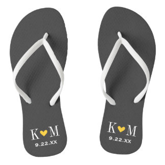 Grey and Yellow Modern Wedding Monogram Jandals