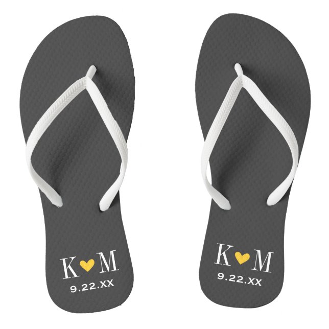 Grey and Yellow Modern Wedding Monogram Jandals (Footbed)