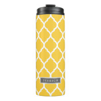 Grey and Yellow Moroccan Quatrefoil Monogram