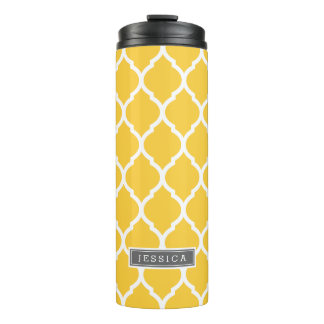 Grey and Yellow Moroccan Quatrefoil Monogram Thermal Tumbler