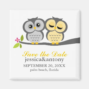 Grey and Yellow Owls Wedding Magnet
