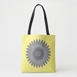 grey and yellow print, tote bag