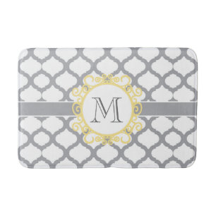 Grey and Yellow Quatrefoil Monogram Bath Mat