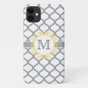 Grey and Yellow Quatrefoil Monogram Case-Mate iPhone Case