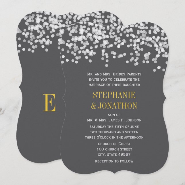 Grey and Yellow Romantic Starry Evening Wedding Invitation (Front/Back)