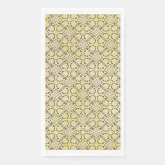 Grey and Yellow Scrolled Diamond Pattern Napkin (Front)