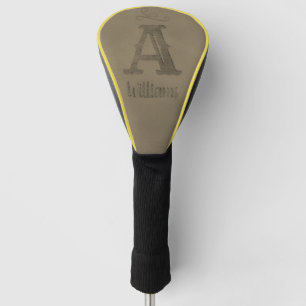 Grey and yellow shade's branded leather golf head cover