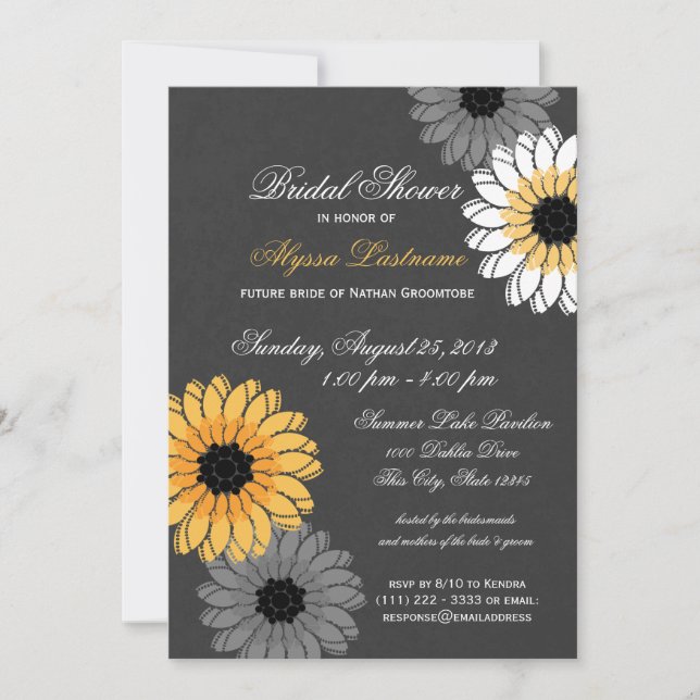 Grey and Yellow Slate and Flowers Bridal Shower Invitation (Front)