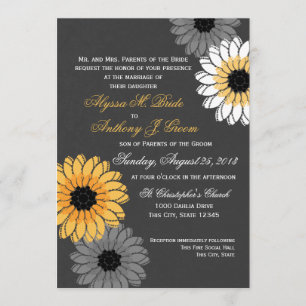Grey and Yellow Slate and Flowers Wedding Invitation