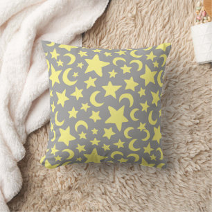 Grey and Yellow Stars and Moons Cushion