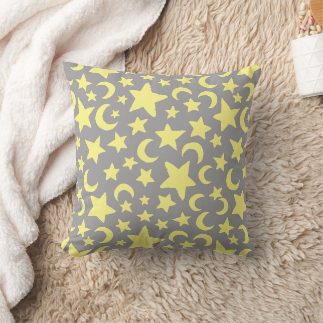 Grey and Yellow Stars and Moons Cushion (Blanket)