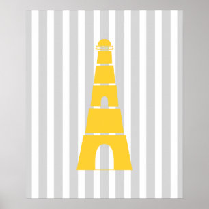 Grey and Yellow Striped Nautical Lighthouse Poster