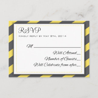 Grey and Yellow Stripes Elegant RSVP Card