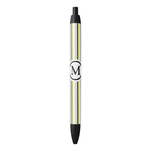 Grey and Yellow Stripes Monogram Black Ink Pen (Front Vertical)