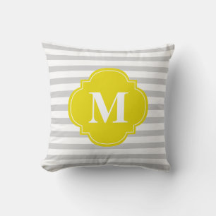 Grey and Yellow Stripes Monogram Cushion