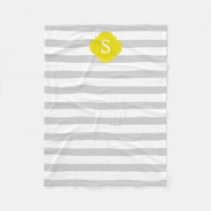 Grey and Yellow Stripes Monogram Fleece Blanket