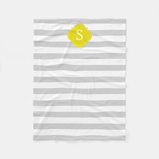 Grey and Yellow Stripes Monogram Fleece Blanket (Front)