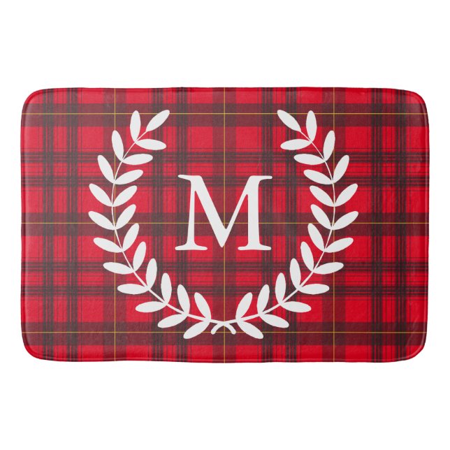Grey and Yellow Tartan White Laurel Bath Mat (Front)