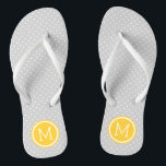 Grey and Yellow Tiny Dots Monogram Jandals<br><div class="desc">Custom printed flip flop sandals with a cute girly polka dot pattern and your custom monogram or other text in a circle frame. Click Customise It to change text fonts and colours or add your own images to create a unique one of a kind design!</div>