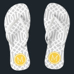 Grey and Yellow Trellis Monogram Jandals<br><div class="desc">Custom printed flip flop sandals with a stylish modern trellis pattern and your custom monogram or other text in a circle frame. Click Customise It to change text fonts and colours or add your own images to create a unique one of a kind design!</div>
