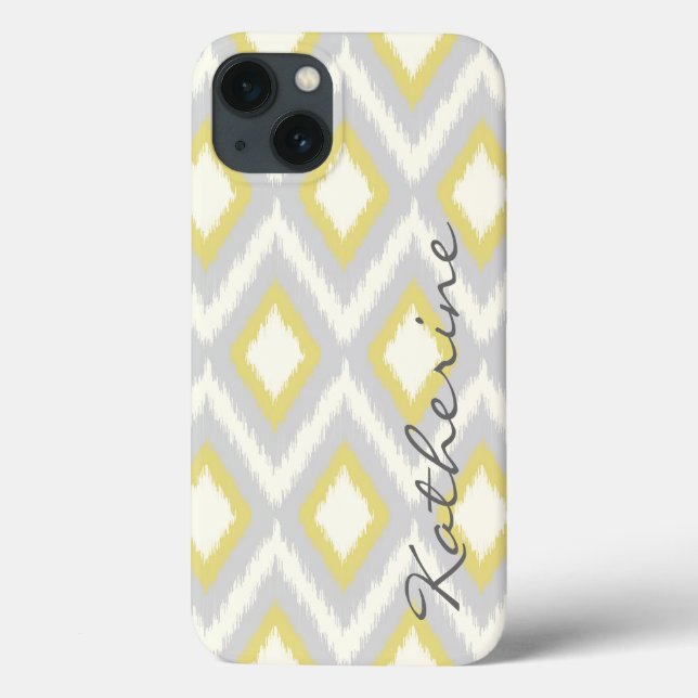Grey and Yellow Tribal Ikat Chevron Monogram Case-Mate iPhone Case (Back)
