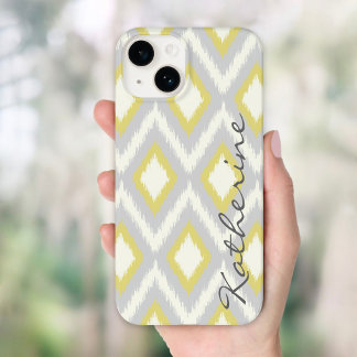 Grey and Yellow Tribal Ikat Chevron Monogram Case-Mate iPhone 14 Case