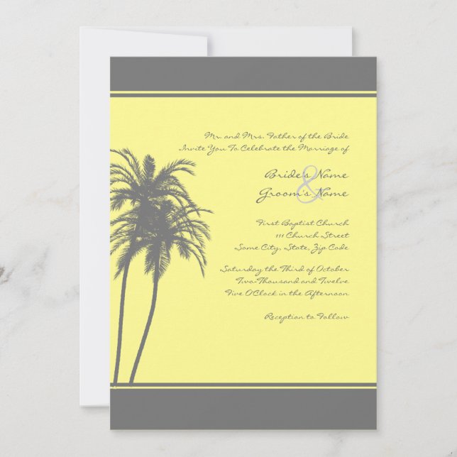 Grey and Yellow Tropical Palms Invitation (Front)