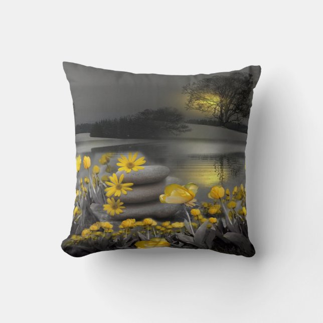 Grey and yellow tulips, daisies with a sunset cushion (Front)