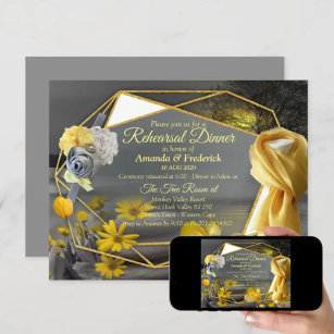 Grey and yellow tulips, daisies with a sunset invitation