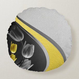 Grey and yellow tulips flower 2021 colours round cushion