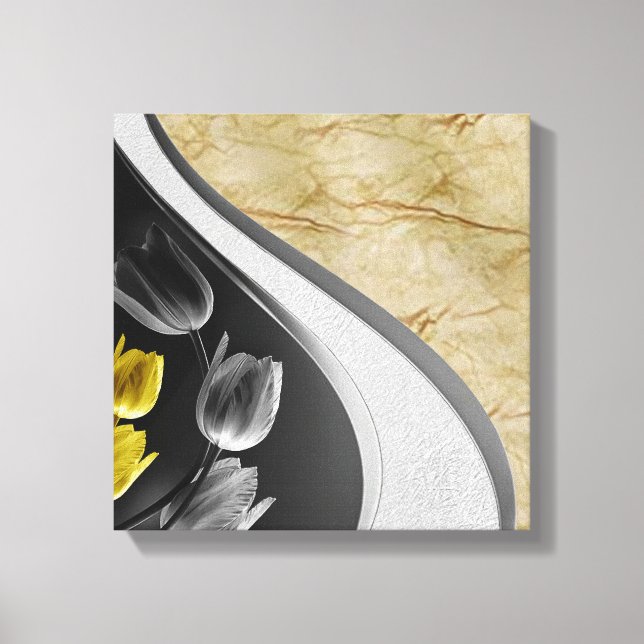 Grey and Yellow tulips on texture Canvas Print (Front)