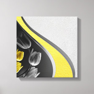Grey and Yellow tulips on texture Canvas Print