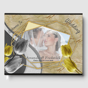 Grey and Yellow tulips on texture. Guest Book