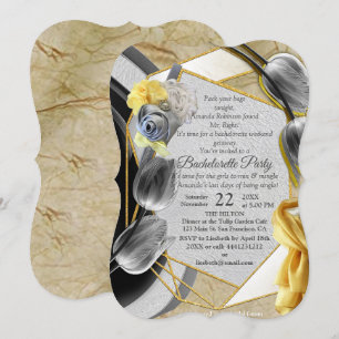 Grey and Yellow tulips on texture Invitation