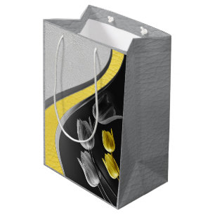 Grey and Yellow tulips on texture Medium Gift Bag