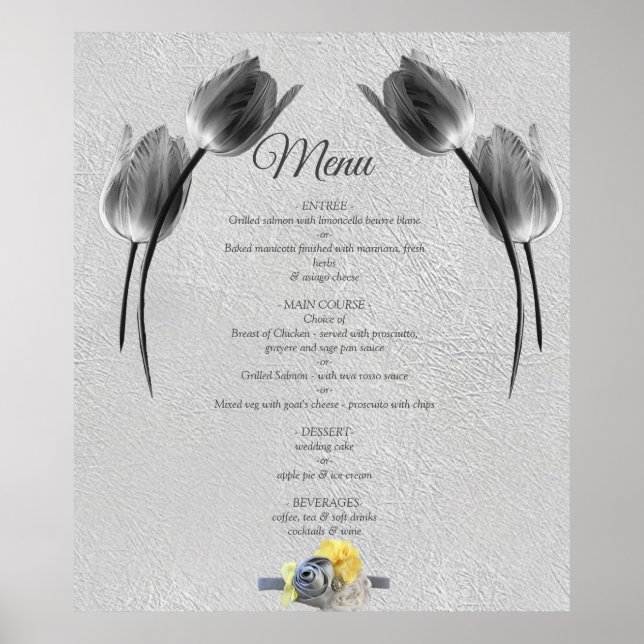 Grey and Yellow tulips on texture Poster (Front)