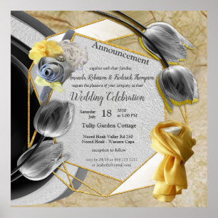 Grey and Yellow tulips on texture Poster