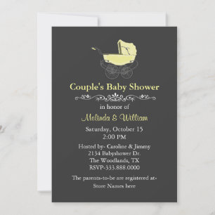 Grey and Yellow Vintage Couple's Baby Shower Invitation