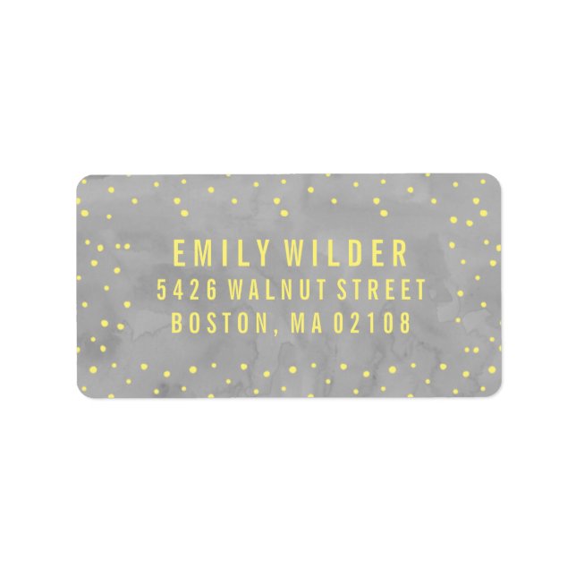 Grey and Yellow Watercolor Dots Baby Shower Label (Front)