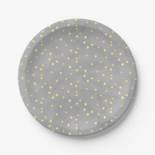 Grey and Yellow Watercolor Dots Paper Plate