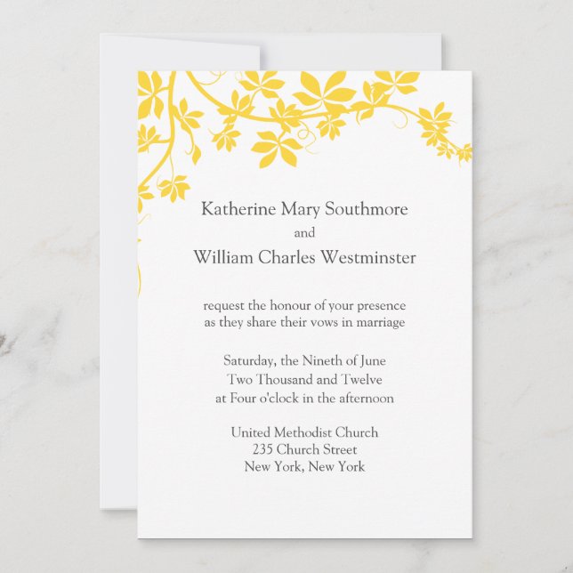 Grey And Yellow Wedding Invitations (Front)
