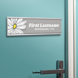 Grey and Yellow Whimsical Daisy Custom Text Door Sign
