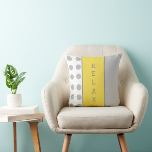 Grey and yellow with polka dots and stripes relax cushion